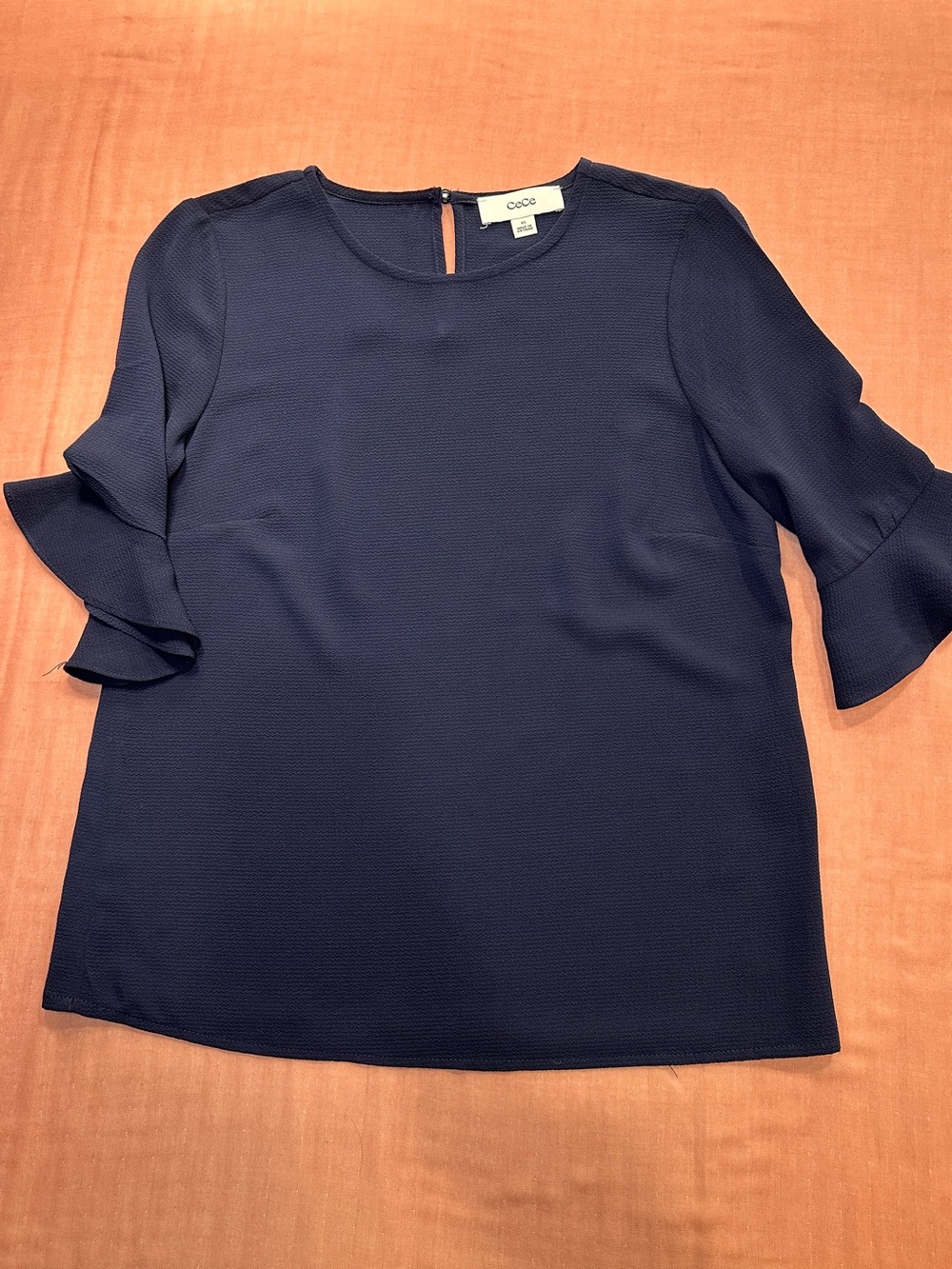 CeCe Navy Ruffle Sleeve Blouse